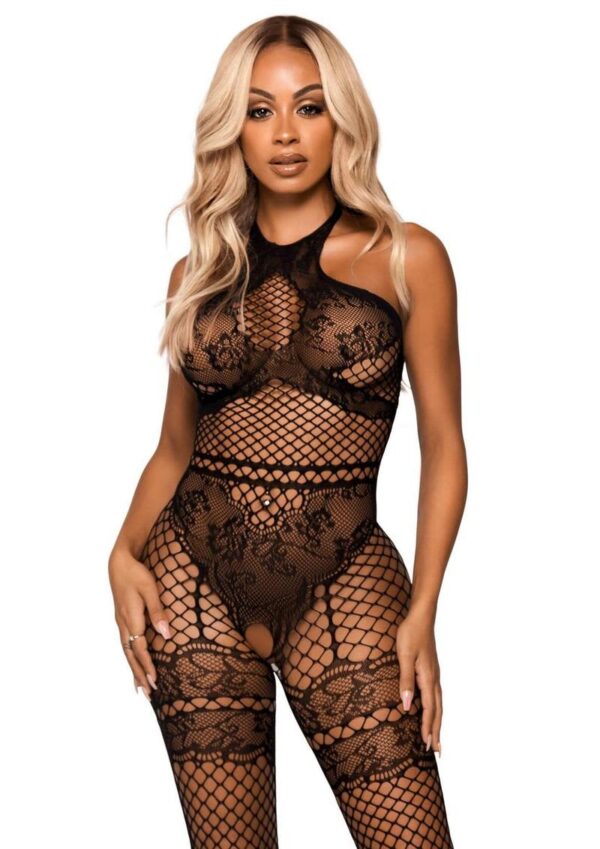 LA 89291 NET & LACE BODYSTOCKING BLK