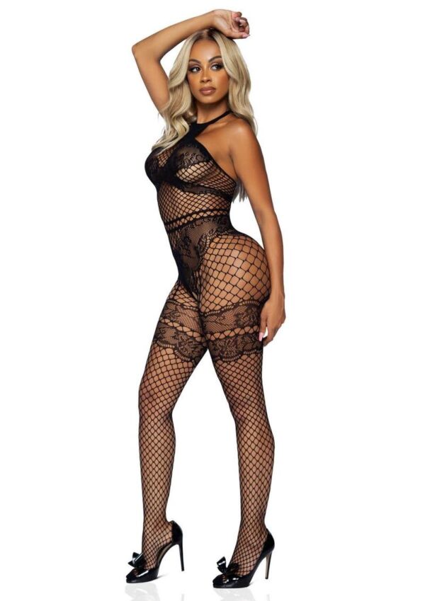 LA 89291 NET & LACE BODYSTOCKING BLK - Image 3