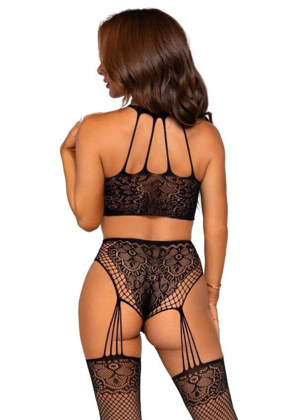 LA 89302 2PC LACE CROP/STOCKINGS BLK - Image 2