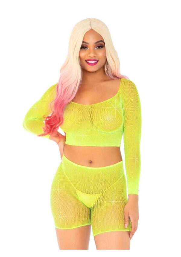 LA 81608 2PC RHINESTONE FISHNET LIME