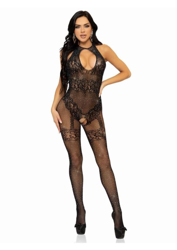 LA 89305 RHINSTONE LACE BODYSTOCKING BLK