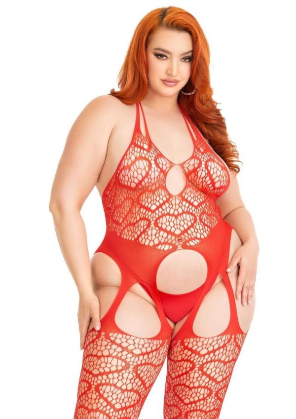 LA 89306X HEART NET SUSPENDER BODYSTOCK RED 1X-2X - Image 2