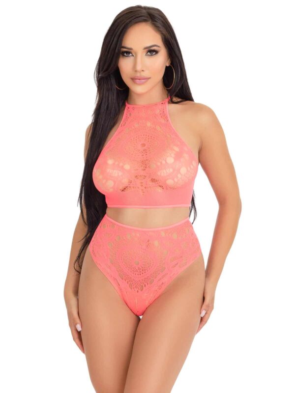 LA 81552 2PC CROTCHET HALTER SET CORAL M/L - Image 2