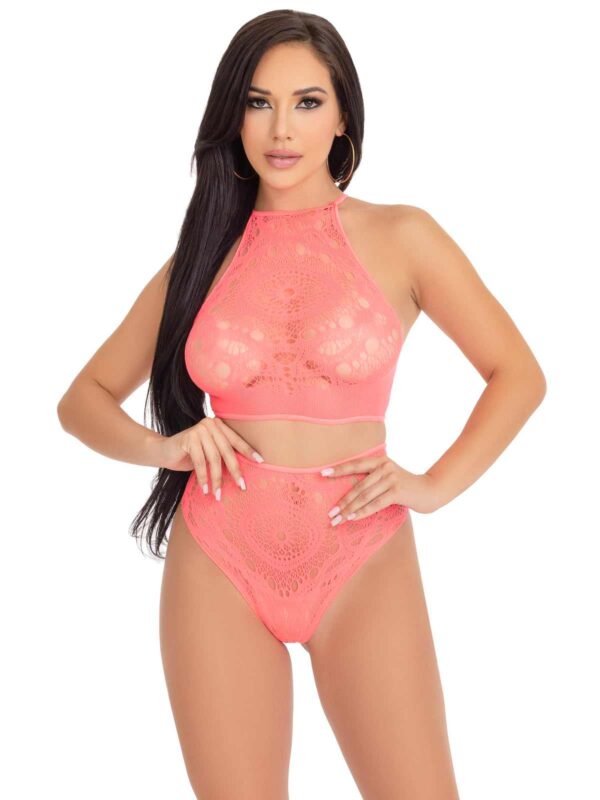 LA 81552 2PC CROTCHET HALTER SET CORAL S/M - Image 3