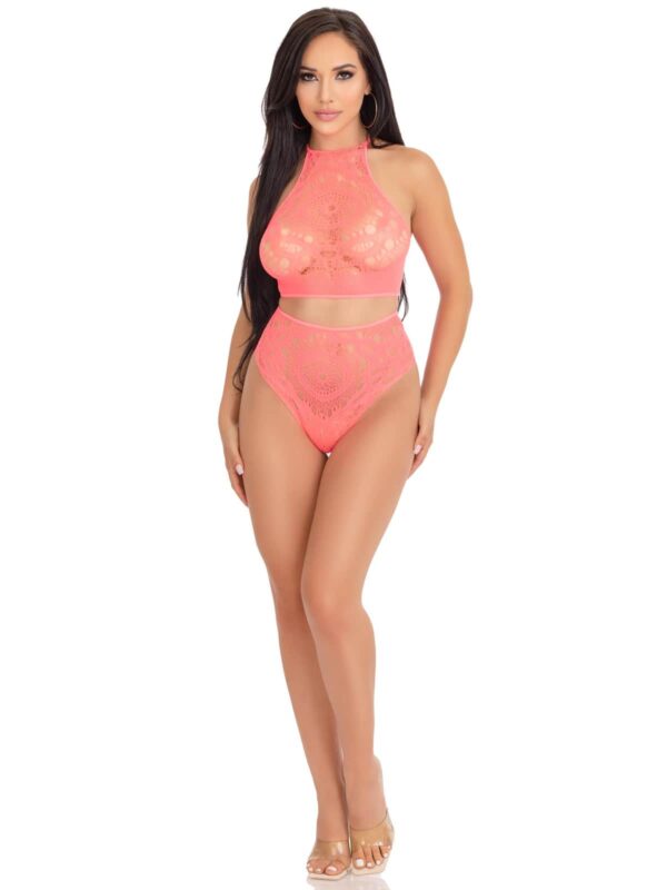 LA 81552 2PC CROTCHET HALTER SET CORAL M/L