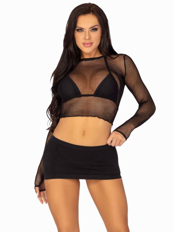 LA 81635 FISHNET GLOVED CROP TOP BLK