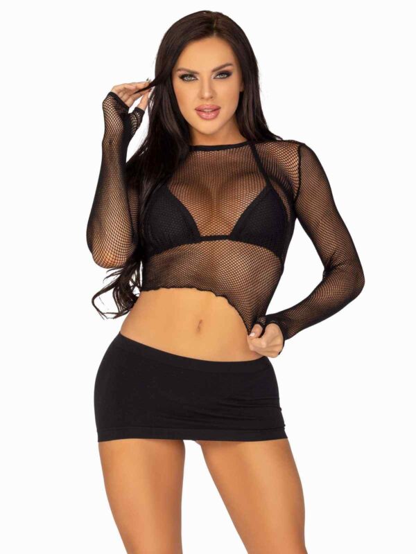 LA 81635 FISHNET GLOVED CROP TOP BLK - Image 3