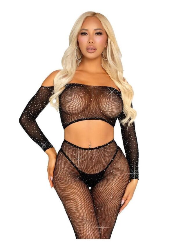 LA 89354 RHINESTONE FISHNET CROP & FOOTLESS BLK - Image 3