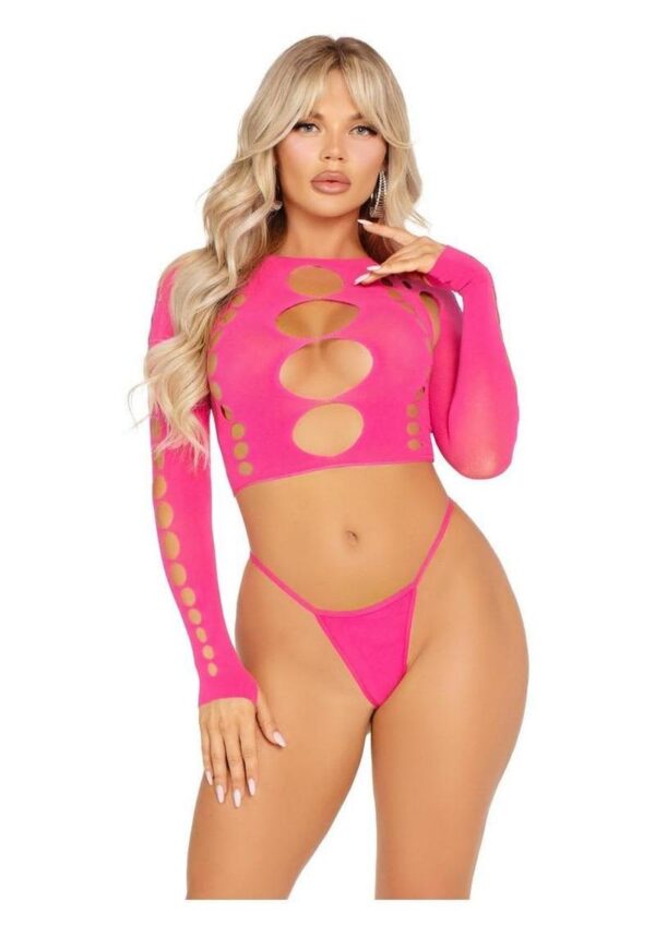LA 81657 2PC CUT OUT LONG SLEEVE PINK
