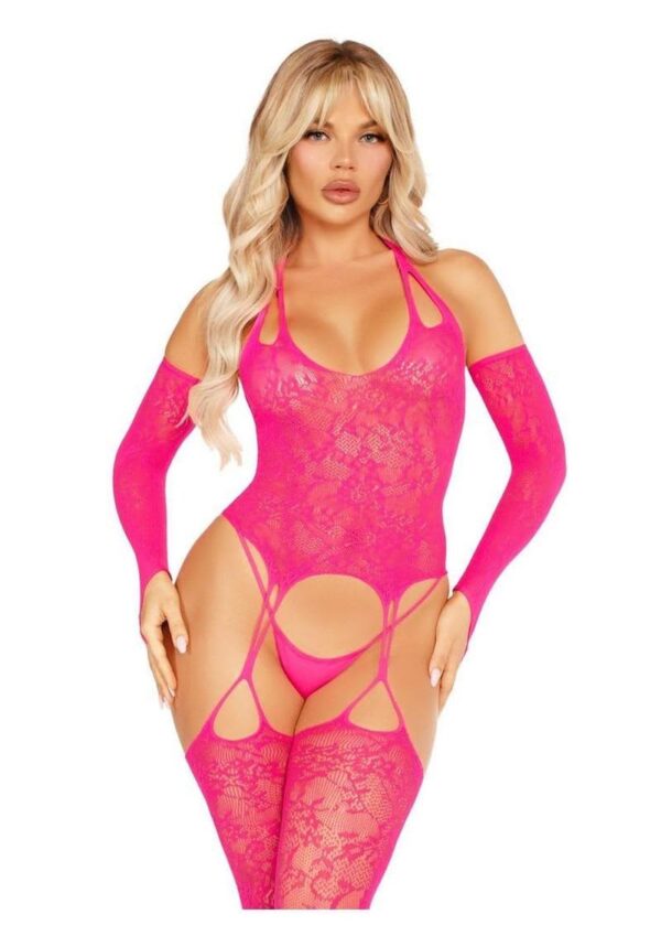 LA 89346 2PC LACE FOOTLESS CAMI TOE LOOP STOCKING PNK - Image 3
