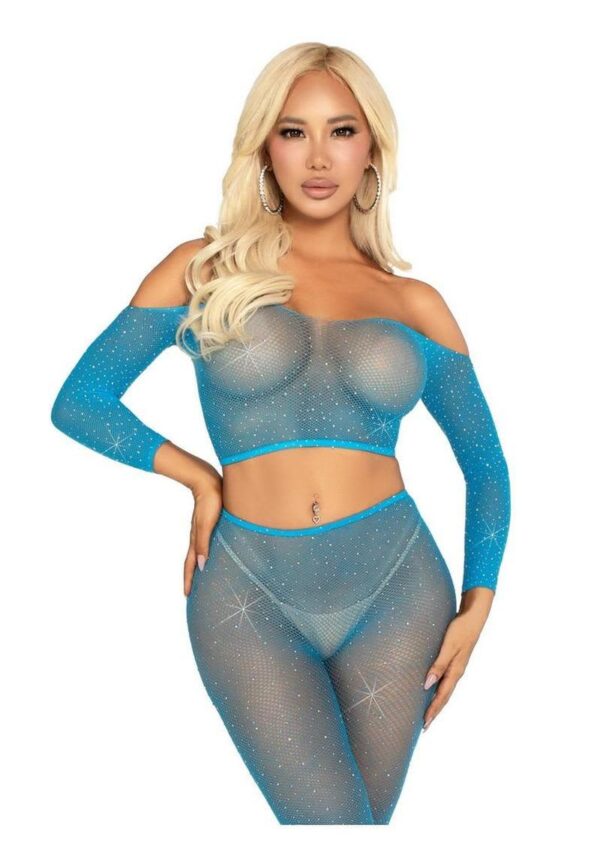 LA 89354 RHINESTONE FISHNET CROP & FOOTLESS BLUE - Image 3