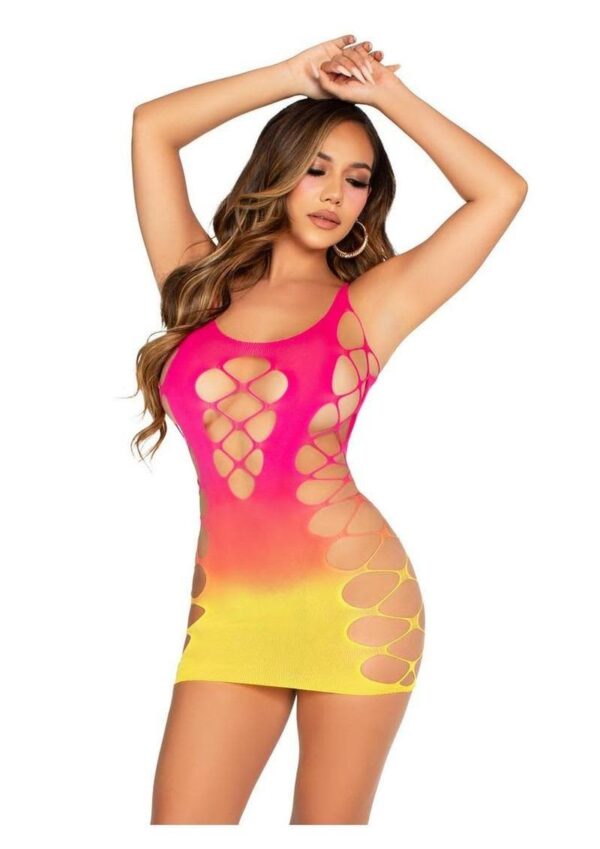 LA 87252 OMBRE MINI DRESS PNK/YELLOW