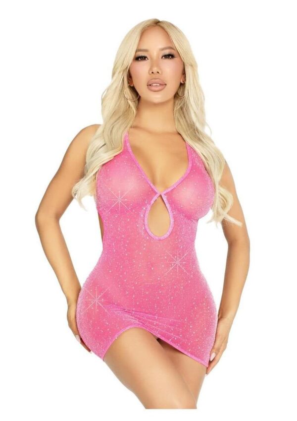 LA 87203 RHINESTONE HALTER DRESS PINK
