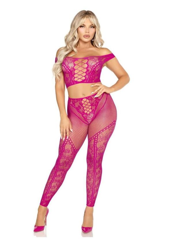LA 89353 2PC NET & LACE SET PINK