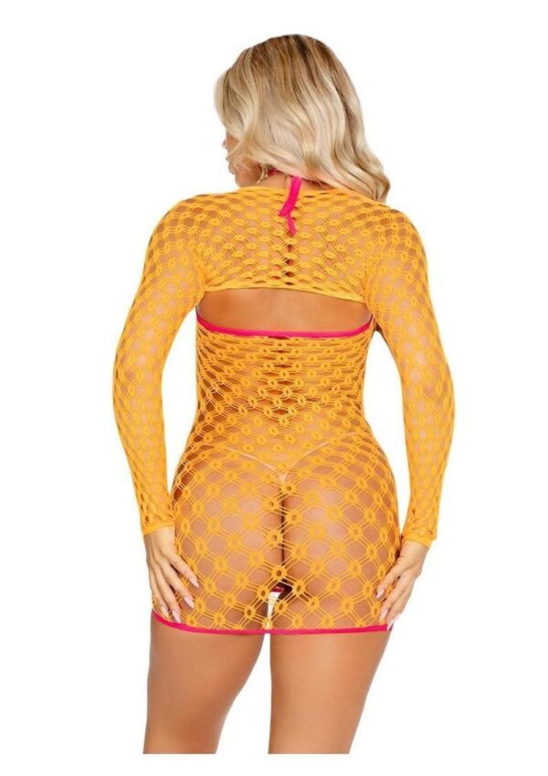 LA 87254 2PC EYELET NET MINI DRESS NEON ORANGE - Image 2