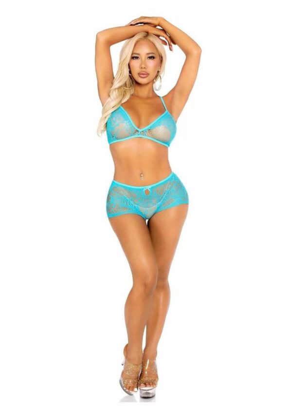 LA 89351 2PC LACE TOP W/SHORTS TURQ