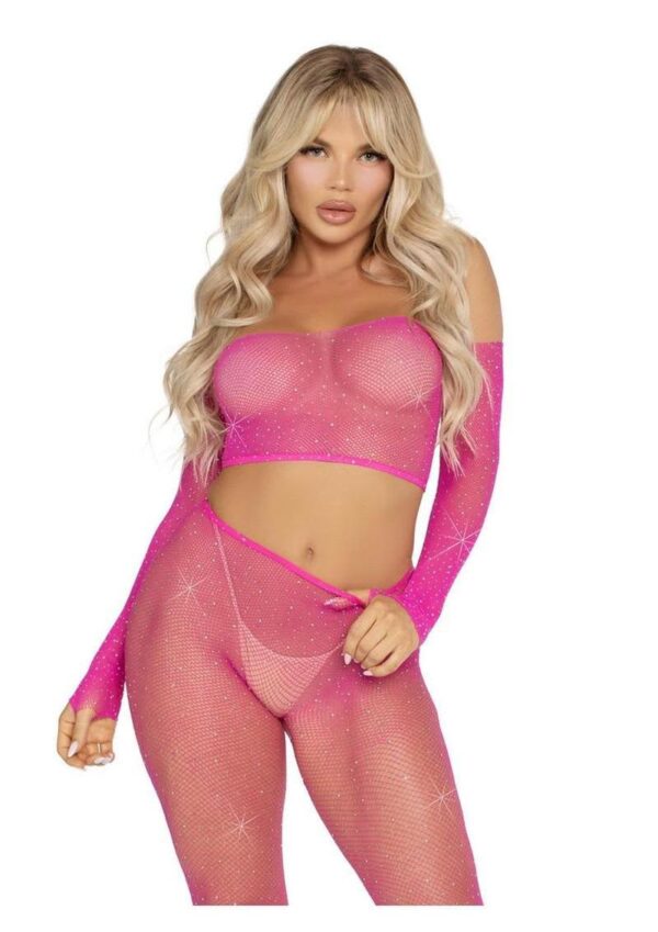 LA 89354 2PC RHINESTONE FISHNET SET PINK - Image 3
