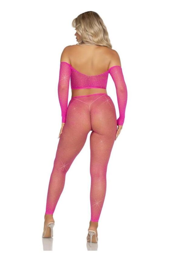 LA 89354 2PC RHINESTONE FISHNET SET PINK - Image 2