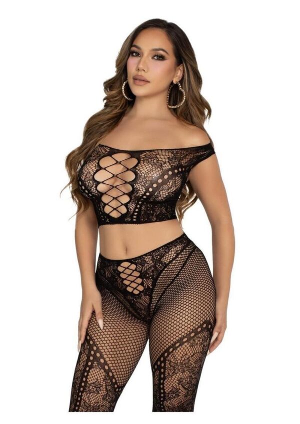 LA 89353 2PC NET & LACE SET BLACK - Image 3