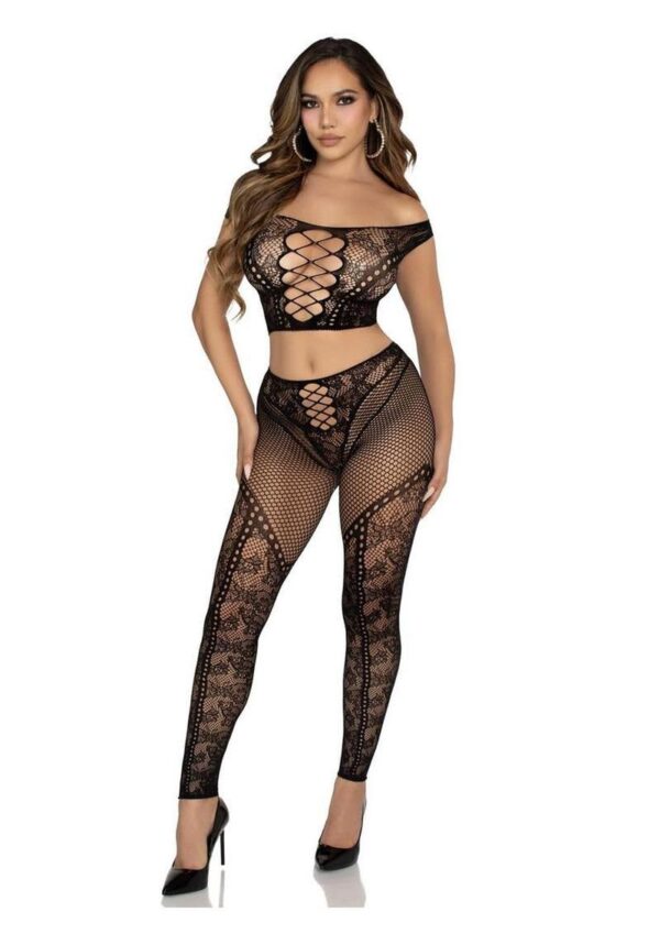 LA 89353 2PC NET & LACE SET BLACK