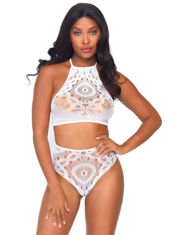 LA 81552 2PC CROTCHET HALTER SET WHT M/L