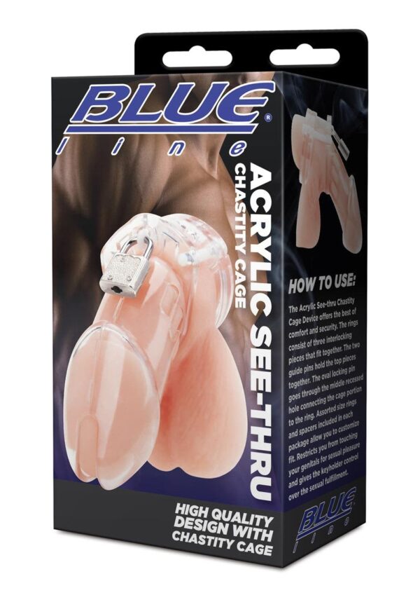 BLUE LINE ACRYLIC SEE-THRU CHASITY CAGE CLEAR