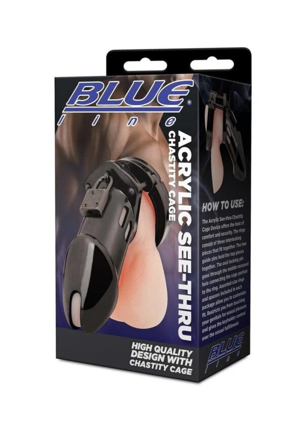 BLUE LINE ACRYLIC SEE-THRU CHASITY CAGE BLK