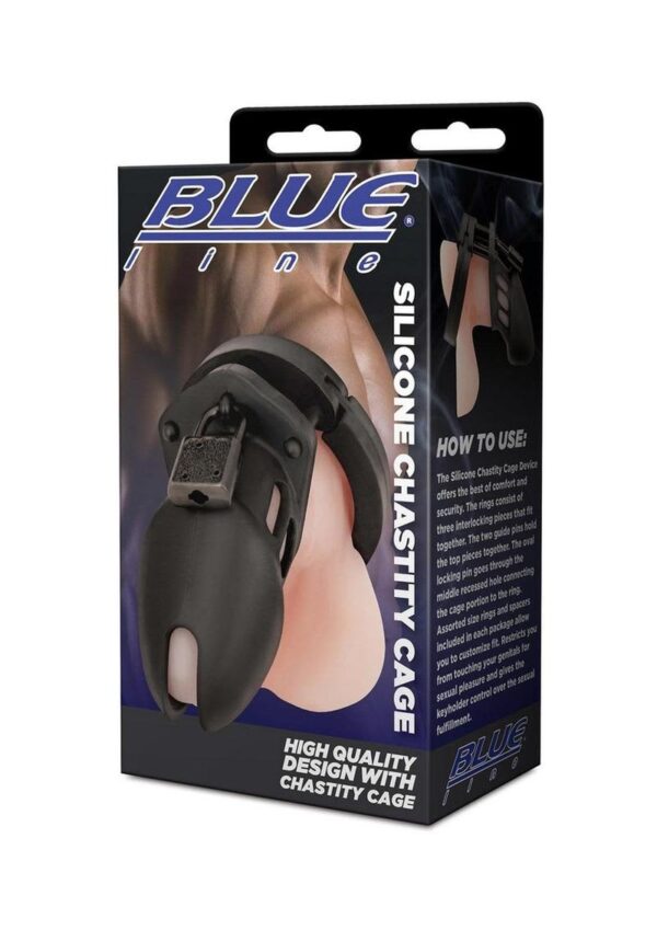 BLUE LINE SILICONE CHASITY CAGE BLK
