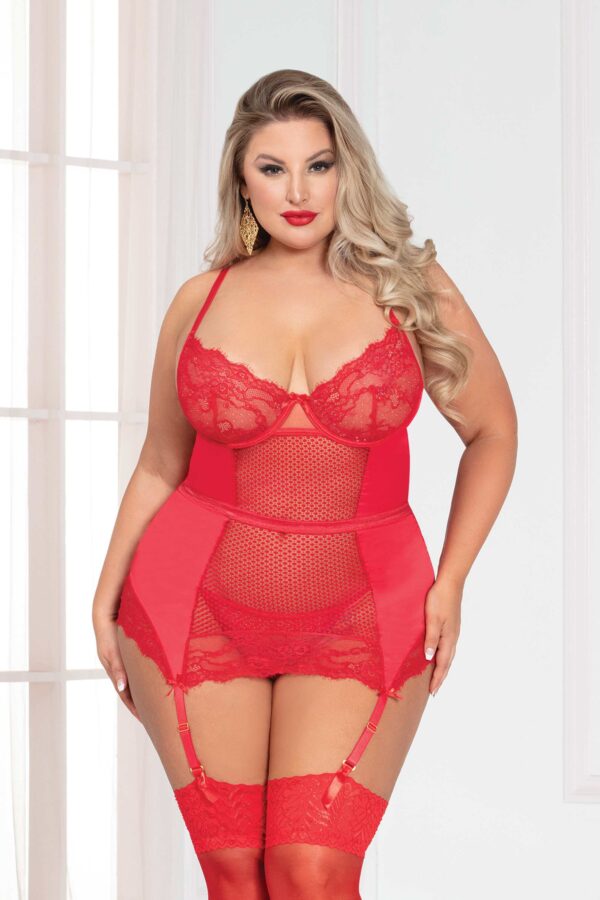 7M 11045X LACE/SATIN CHEMISE RED 3X4X