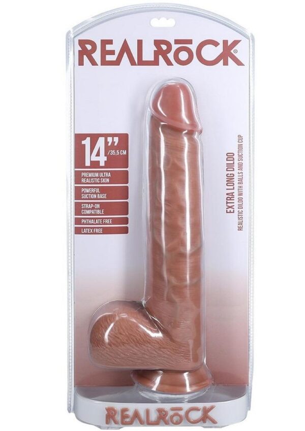 SOA REAL ROCK 14" XL DILDO W/BALLS TAN