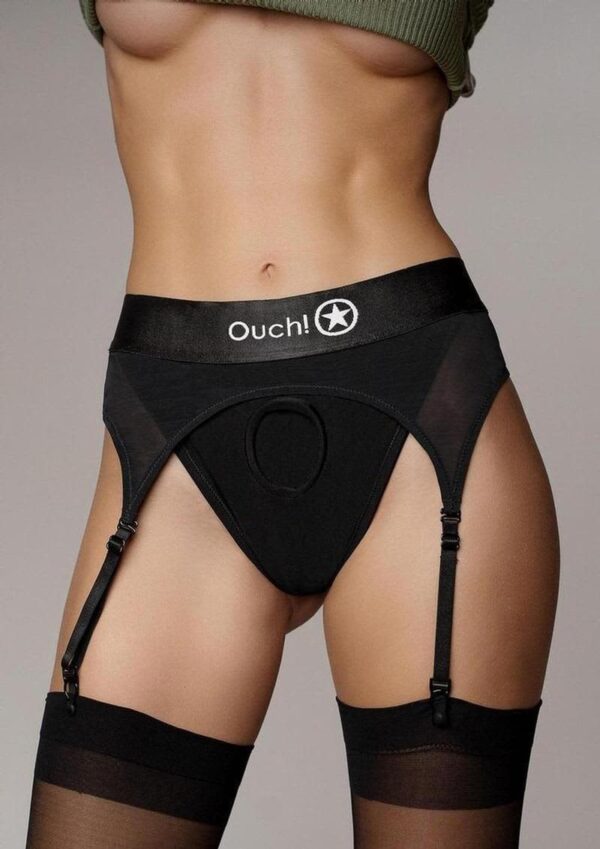 SOA OUCH VIBRATING STRAP-ON THONG W/GARTERS BLK XL/XXL - Image 2