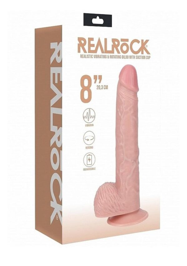 SOA REAL ROCK VIB & ROTATING DILDO 8" W/BALLS FLESH