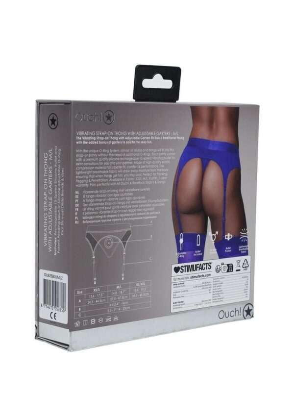 SOA OUCH VIBRATING STRAP-ON THONG W/GARTERS BLUE M/L - Image 2