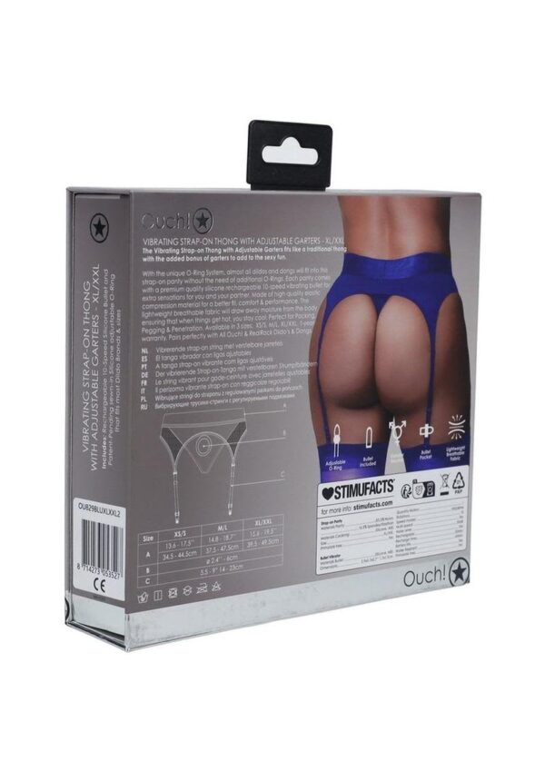 SOA OUCH VIBRATING STRAP-ON THONG W/GARTERS BLUE XL/XXL - Image 2