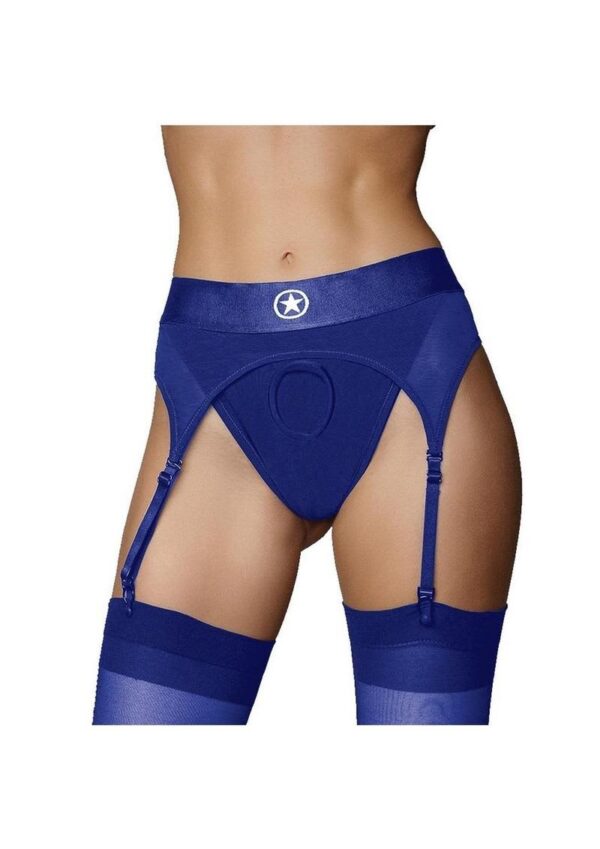SOA OUCH VIBRATING STRAP-ON THONG W/GARTERS BLUE XS/S - Image 4