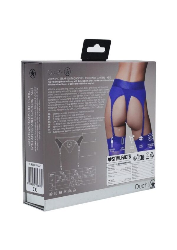 SOA OUCH VIBRATING STRAP-ON THONG W/GARTERS BLUE XS/S - Image 2