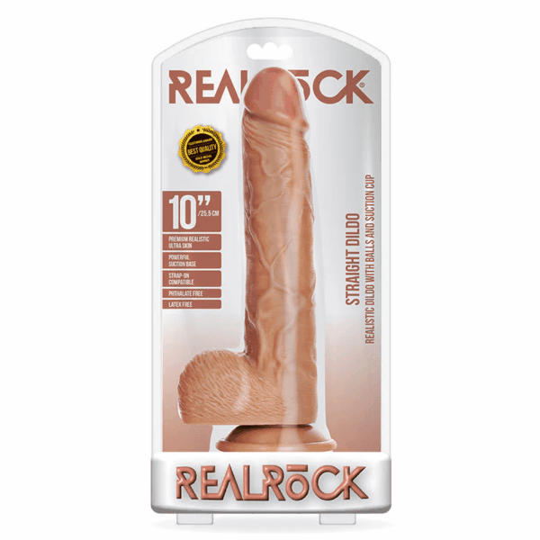 SOA REAL ROCKS 10" DONG W/BALLS TAN