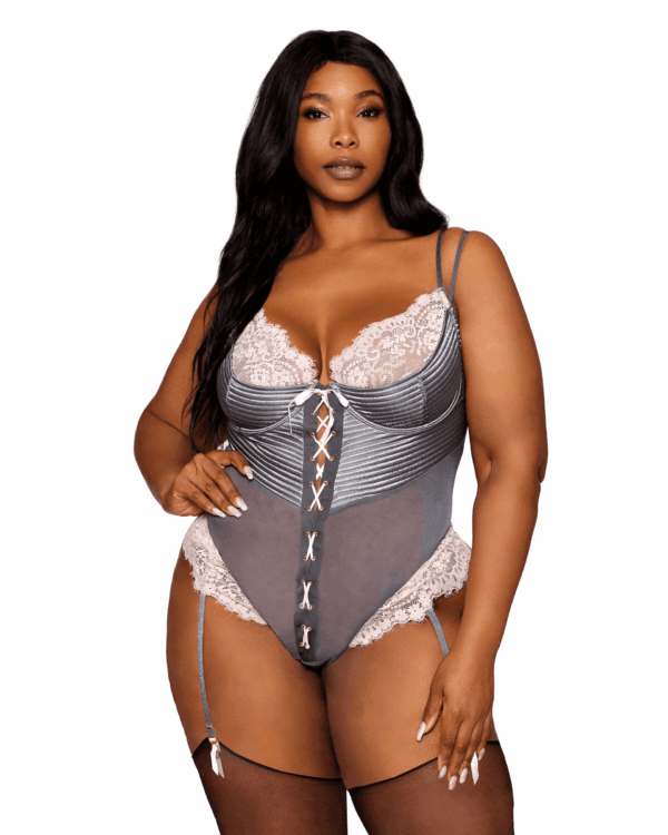 DG 13220X SATIN & LACE TEDDY CHARCOAL 2X