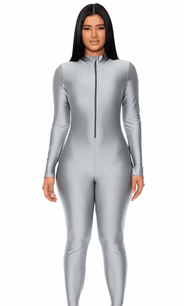 FP 119404 ZIPFRONT JUMPSUIT SILVER S/M