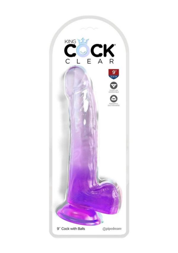 PD KING COCK CLEAR 9" W/BALLS PURPLE