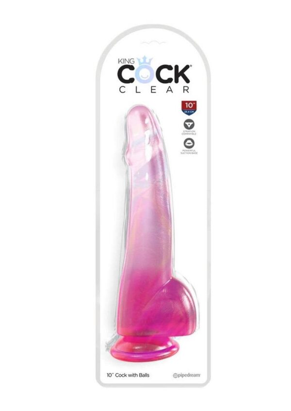 PD KING COCK CLEAR 10" W/BALLS PINK