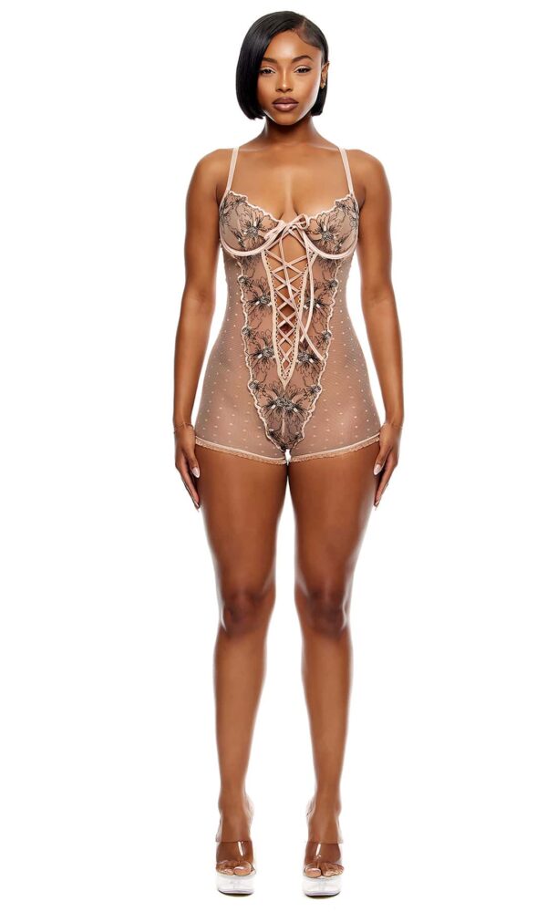 FP 774776 EMBROIDERED ROMPER PEACH M