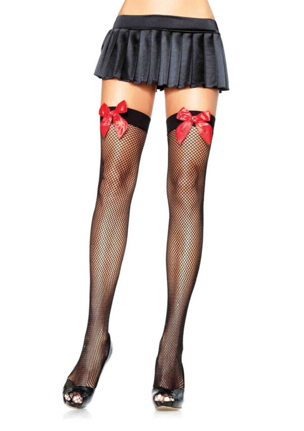LA 9018 FISHNET T/H W/BOWS BLK W/RED