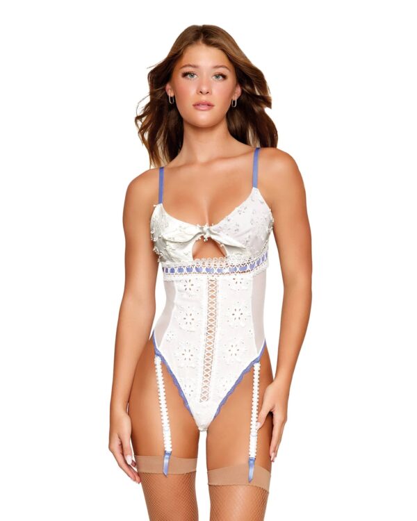 DG 13401 EYELET TEDDY W/LACE WHITE XL