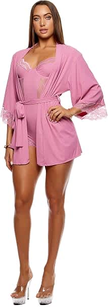 FP 774710 RIBBED ROBE W/LACE SLEEVES MAUVE XL
